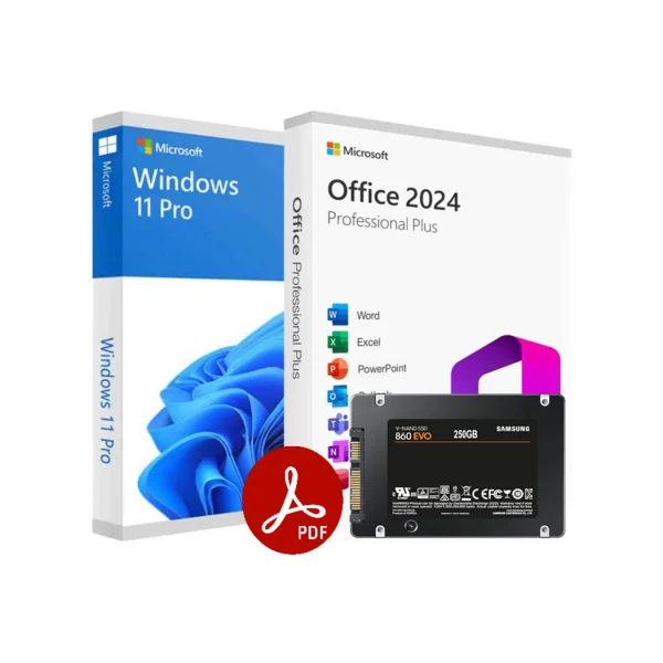 Combo de instalación de windows 11, adobe acrobat + Office 2024 con disco SSD Samsung evo de 250Gb